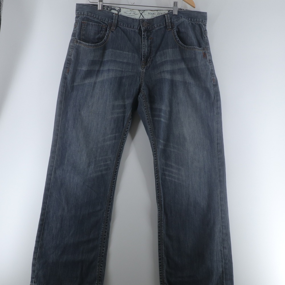 Marc Ecko Cut & Sew Jeans Mens 36 Blue Good Straight Leg Embroidered Streetwear